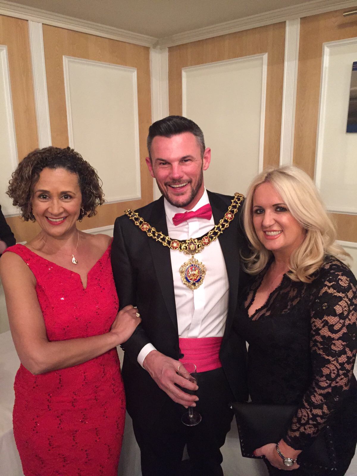 Cathy and Jacqui meet Lord Mayor of Manchester at the 2017 Hatters' Ball